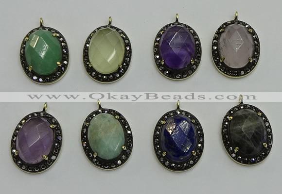 NGP6105 20*25mm - 22*30mm oval mixed gemstone pendants wholesle