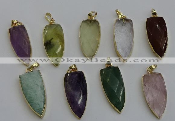 NGP6125 15*40mm arrowhead mixed gemstone pendants wholesale