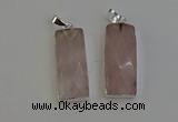 NGP6181 14*30mm - 15*38mm faceted rectangle rose quartz pendants