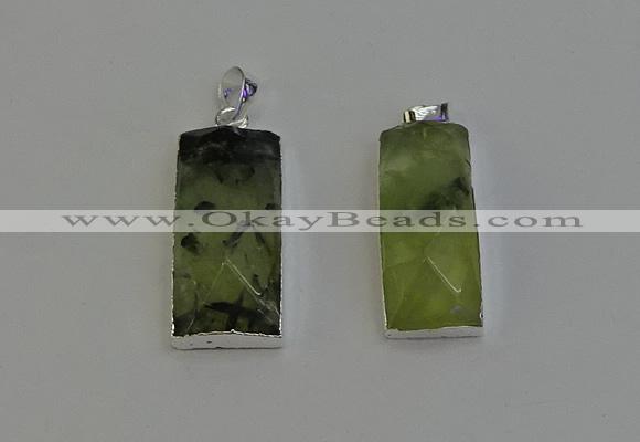 NGP6184 14*30mm - 15*38mm faceted rectangle green rutilated quartz pendants