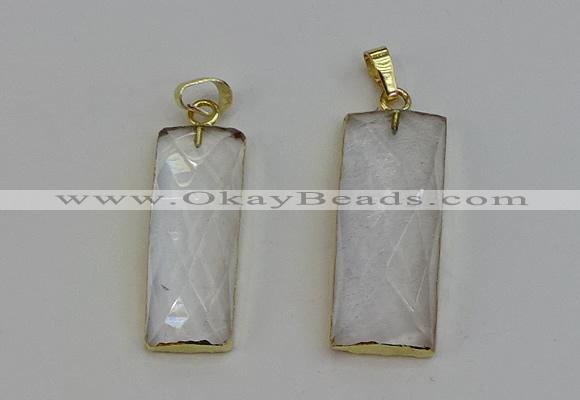 NGP6198 14*30mm - 15*38mm faceted rectangle white crystal pendants