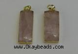 NGP6199 14*30mm - 15*38mm faceted rectangle rose quartz pendants