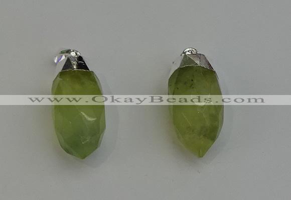 NGP6223 12*28mm - 15*30mm faceted bullet green rutilated quartz pendants