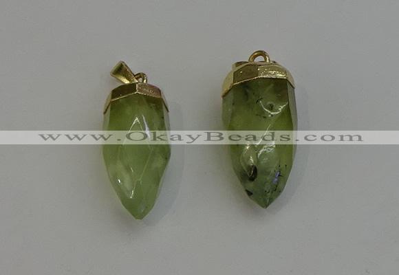 NGP6239 12*28mm - 15*30mm faceted bullet green rutilated quartz pendants