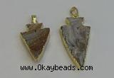 NGP6280 22*35mm - 24*45mm arrowhead druzy agate pendants