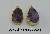 NGP6406 22*30mm - 25*35mm teardrop druzy amethyst pendants