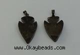 NGP6458 22*28mm - 25*35mm arrowhead smoky quartz pendants