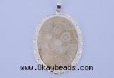 NGP647 5pcs 37*50mm oval chrysanthemum stone with brass pendants