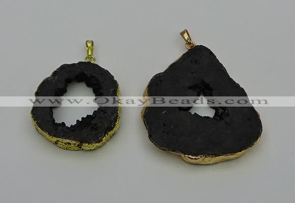 NGP6507 30*40mm - 35*45mm freeform plated druzy agate pendants