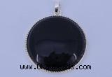 NGP651 5pcs 6*33mm flat round black obsidian with brass gemstone pendants