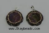 NGP6594 28mm - 30mm flower plated druzy agate gemstone pendants