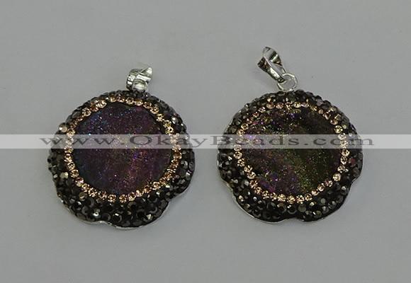 NGP6594 28mm - 30mm flower plated druzy agate gemstone pendants