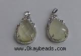 NGP6611 22*30mm faceted teardrop lemon quartz gemstone pendants