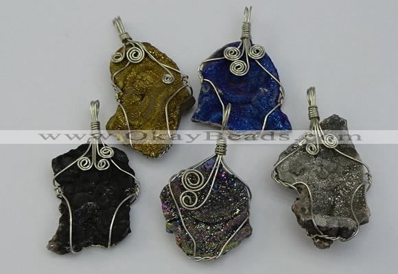 NGP6725 30*40mm - 40*55mm freeform plated druzy agate pendants