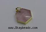 NGP6801 24*25mm hexagon rose quartz gemstone pendants wholesale