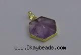 NGP6805 24*25mm hexagon light amethyst gemstone pendants wholesale