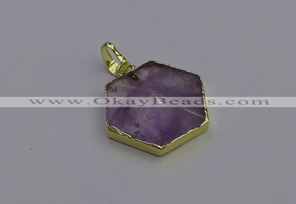 NGP6805 24*25mm hexagon light amethyst gemstone pendants wholesale