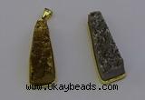 NGP6932 10*30mm - 12*35mm trapezoid plated druzy quartz pendants