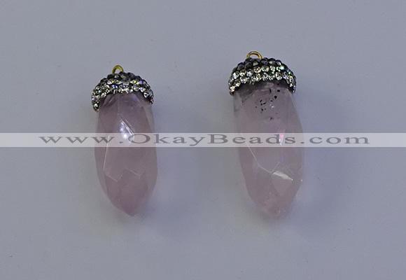 NGP7056 12*30mm - 15*35mm faceted bullet rose quartz pendants