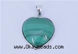 NGP713 19*22mm heart natural malachite with sterling silver pendant