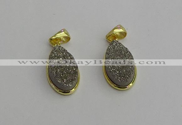 NGP7180 10*20mm flat teardrop plated druzy quartz pendants