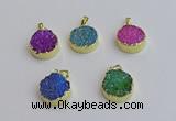 NGP7463 20mm coin plated druzy agate gemstone pendants