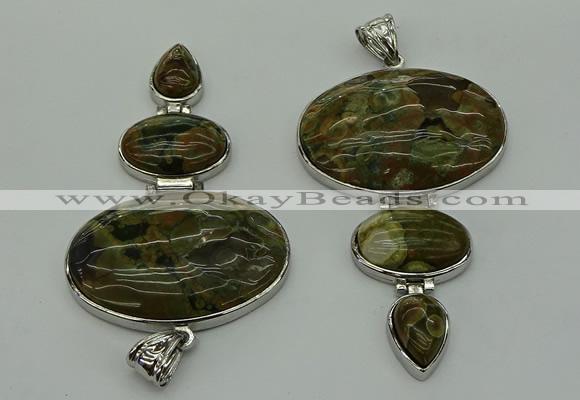 NGP8020 50*82mm - 52*86mm rhyolite gemstone pendant set jewelry