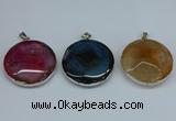 NGP8704 38mm - 40mm flat round agate pendants wholesale