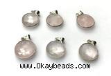 NGP9888 16mm faceted coin rose quartz pendant