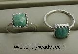 NGR1065 8*8mm square amazonite gemstone rings wholesale