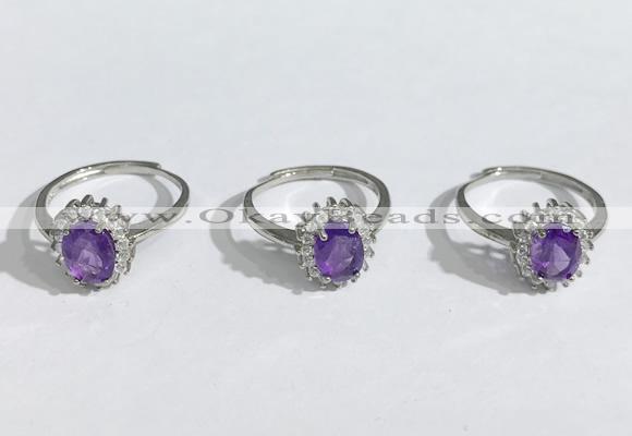 NGR1145 6*8mm faceted oval amethyst gemstone rings wholesale