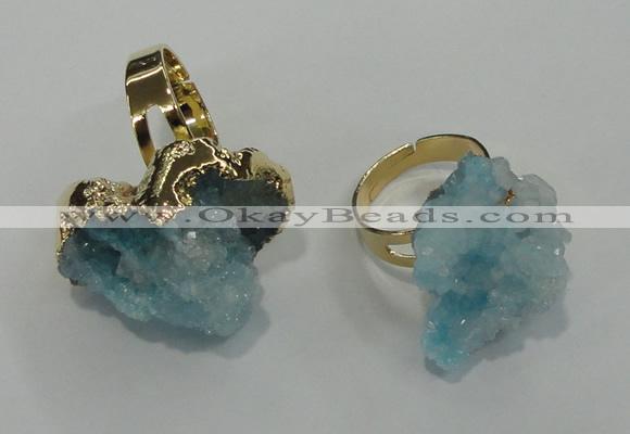 NGR19 18*25mm - 25*30mm nuggets plated druzy quartz rings