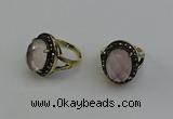 NGR2101 10*15mm faceted oval rose quartz gemstone rings