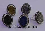 NGR2169 22*28mm - 22*30mm flower plated druzy agate rings