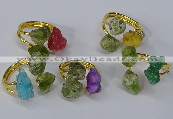 NGR217 5*8mm - 6*10mm freeform druzy agate & peridot rings wholesale