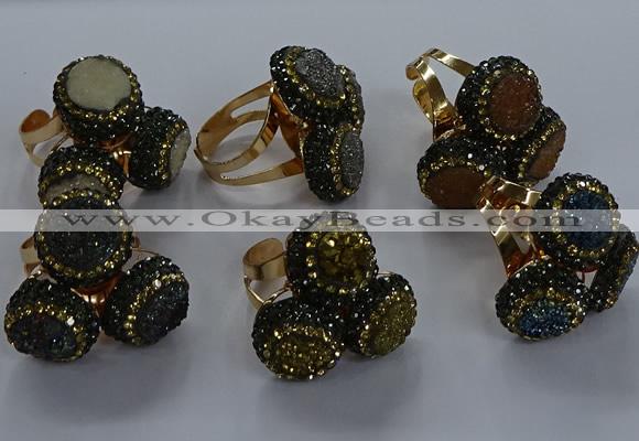 NGR299 14mm - 16mm coin plated druzy agate gemstone rings