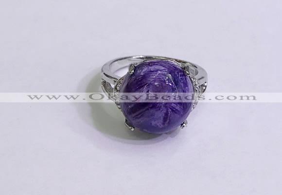 NGR3010 925 sterling silver with 14mm flat  round charoite rings