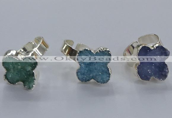 NGR329 18*18mm - 20*20mm flower druzy agate gemstone rings