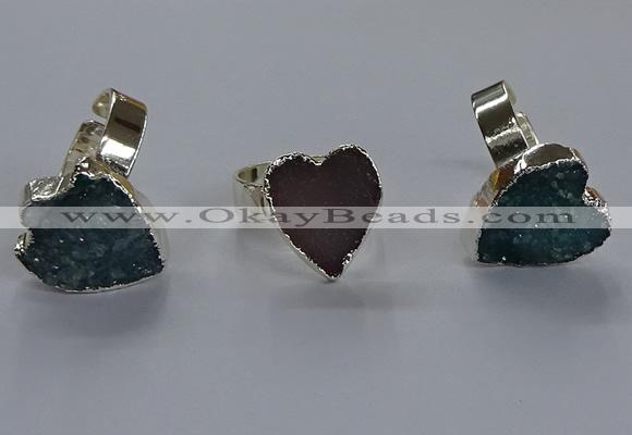 NGR333 13*18mm - 15*20mm heart druzy agate gemstone rings