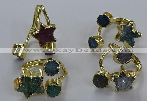 NGR351 8mm coin & 15*16mm star druzy agate gemstone rings