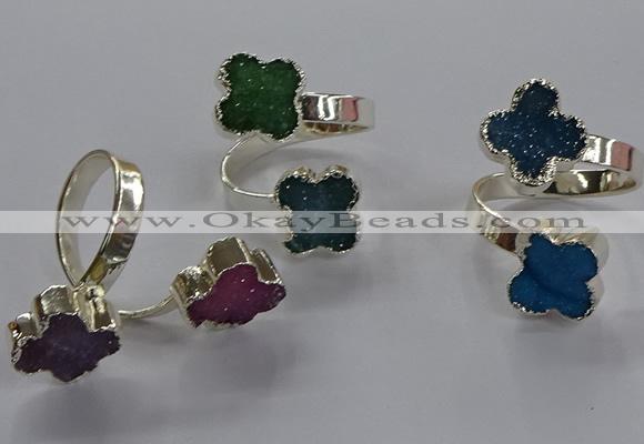 NGR357 15*15mm - 16*16mm flower druzy agate rings wholesale