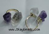 NGR77 13*18mm - 15*25mm faceted nuggets white crystal & amethyst rings