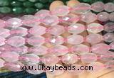 RIBS15 15 inches 10*14mm faceted rice rose quartz gemstone beads