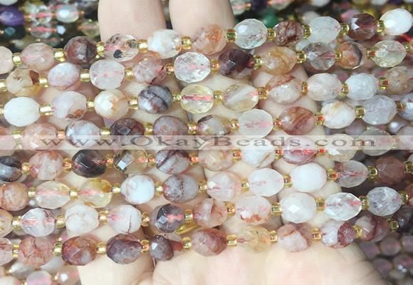 RIBS29 15 inches 6*8mm faceted rice red gum flower crystal gemstone beads