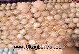 RIBS31 15 inches 6*8mm faceted rice pink moonstone gemstone beads