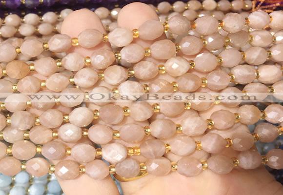 RIBS31 15 inches 6*8mm faceted rice pink moonstone gemstone beads