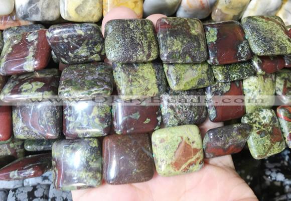 SRBS12 15 inches 20mm square dragon blood jasper gemstone beads wholesale