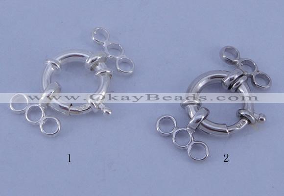 SSC211 5pcs three-strand 13.5mm 925 sterling silver spring rings clasps