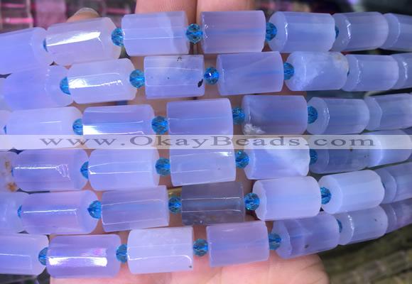 TBBS109 15 inches 10*14mm faceted tube blue chalcedony gemstone beads