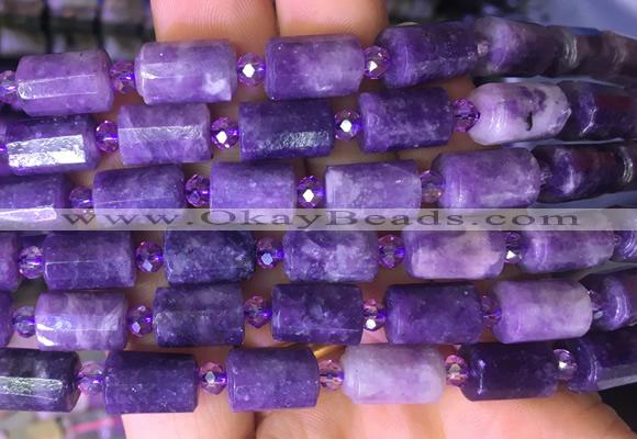 TBBS77 15 inches 8*12mm faceted tube lepidolite gemstone beads